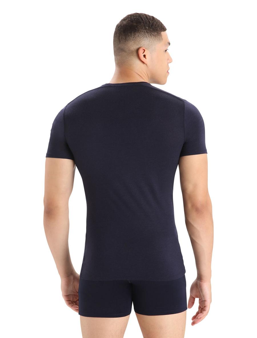 Men's Icebreaker Merino Anatomica Short Sleeve Crewe T-Shirt Underwear Midnight Navy | CA 1646ILHS